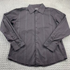 America Dress Shirt Men XXL Brown Herringbone Pattern Button Up Casual Polo